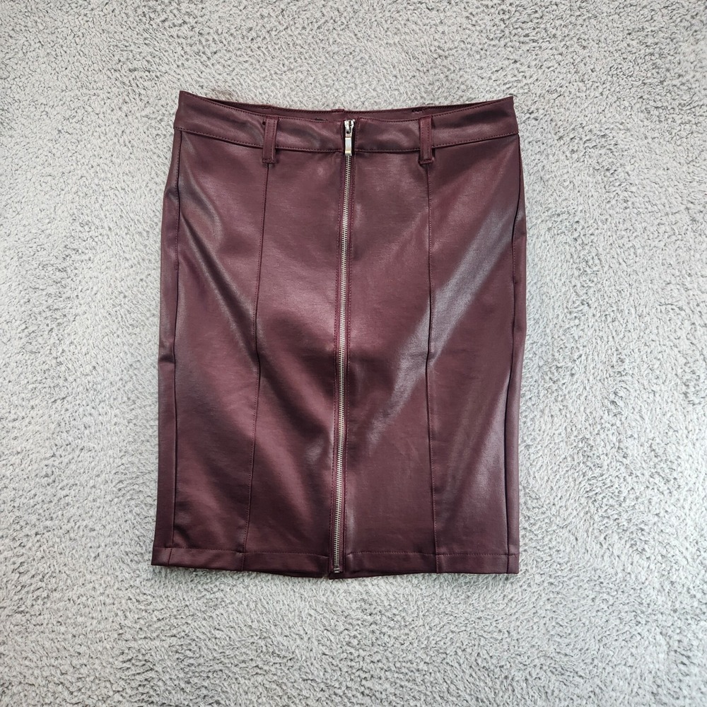 D. Jeans Straight & Pencil Skirt Women's 6 Burgundy Stretch Single Slit Full Zip